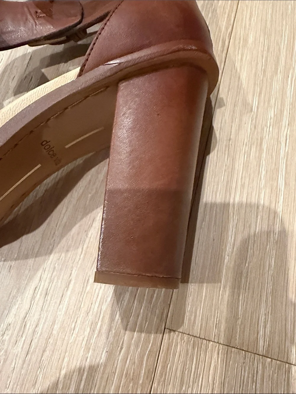 Dolce Vita Cognac Brown Leather Block Heel Sandals